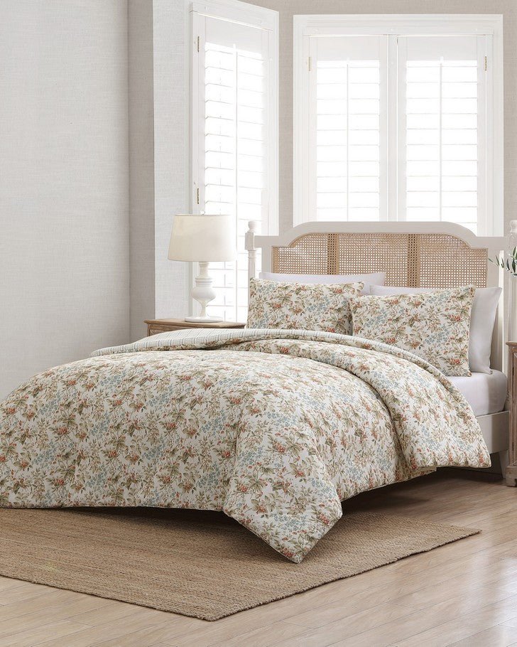 Bramble Floral Beige Cotton Reversible Comforter Set