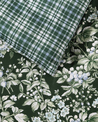 Bramble Floral Green Comforter Bonus Set  - Close up view of comforter and reverse side of comforter