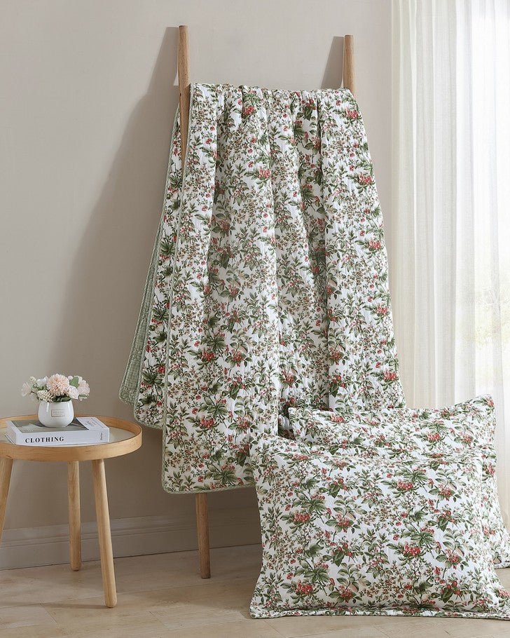 Laura Ashley Bramble Floral Green Standard Cotton Reversible Duvet