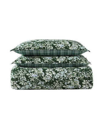 Bramble Floral Green Duvet Cover Bonus Set - View of folded duvet covet and shams