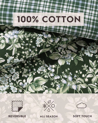 Bramble Floral Green Duvet Cover Bonus Set - View of fabric information