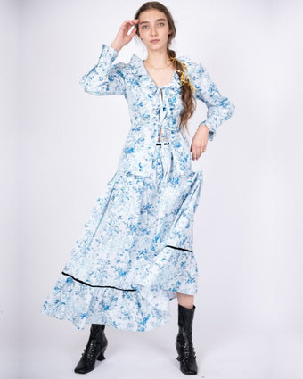 Bramble Nia Blouse - View of blouse with coordinating skirt on model