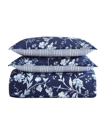 Branch Toile Blue Comforter Bonus Set -View of folded comforter and shams