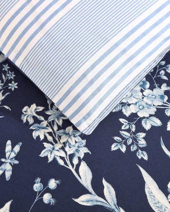 Branch Toile Blue Comforter Bonus Set - View of front and reverse side of comforter