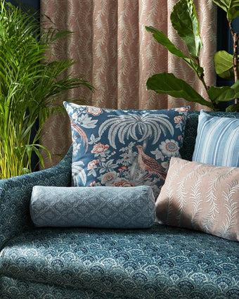 Burdette Dusky Seaspray Fabric - View of fabric on a cushion
