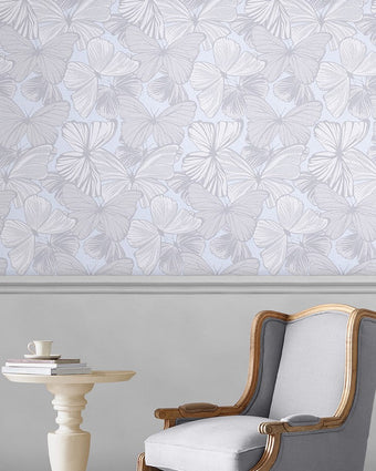 Butterfly Garden Sugared Grey Wallpaper - View of wallpaper on a wall