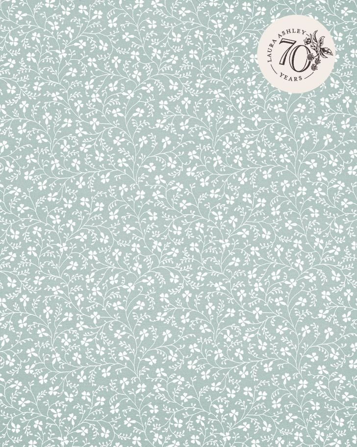 Campion Duck Egg view of 70th anniversary fabric pattern