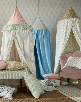 Candy Stripe Pale Ochre view of fabric hanging