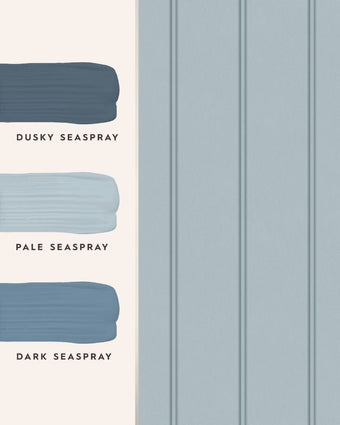 Chalford Wood Panelling Seaspray Blue Wallpaper with featured coordinating paints