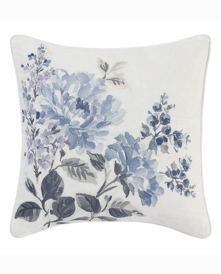 Chloe Cottage Blue Floral Embroidery Square Pillow
