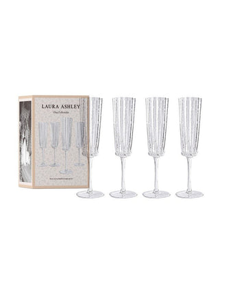 Clear Set of 4 Champagne Glass Set view of 4 glasses and gift box