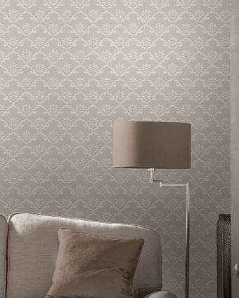 Coralie Dove Grey Wallpaper - View of wallpaper on a wall