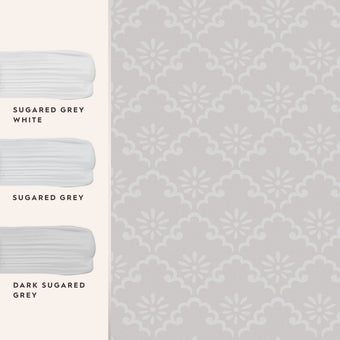 Coralie Sugared Grey Wallpaper Sample -  View of coordinating paint colors