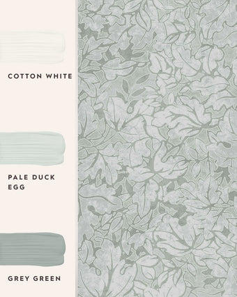 Corrina Leaf Mineral Green Wallpaper view of wallpaper and coordinating paint colors