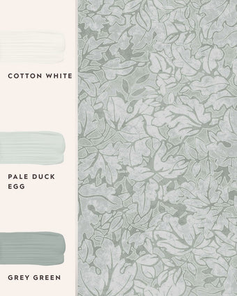 Corrina Leaf Mineral Green Wallpaper view of wallpaper and coordinating paint colors