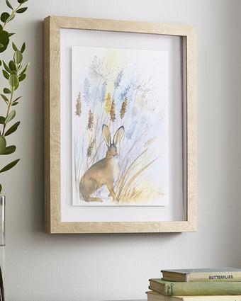Country Hare Framed Print Wall Art - Hanging on wall
