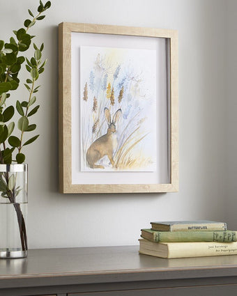 Country Hare Framed Print Wall Art - Hanging on the wall
