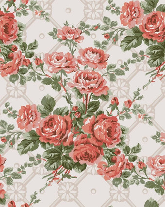 Country Roses Old Rose Pink Wallpaper close up view of wallpaper