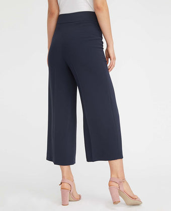 Cropped Navy Wide Leg Trousers