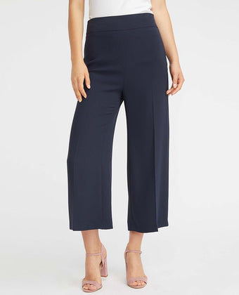 Cropped Navy Wide Leg Trousers
