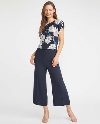 Cropped Navy Wide Leg Trousers