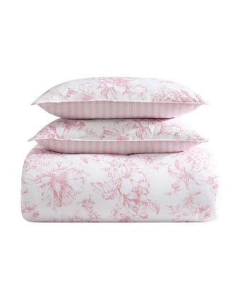 Delphine Pink Comforter Set View of folded comforter and shams