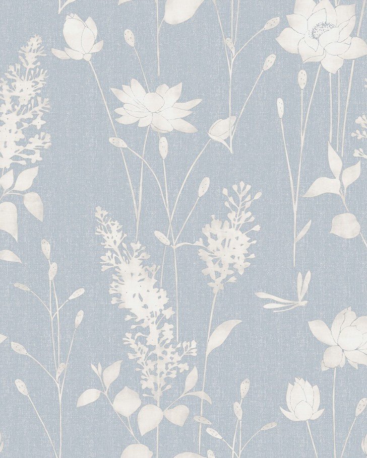 Dragonfly Garden Chalk Blue Wallpaper Sample - Laura Ashley