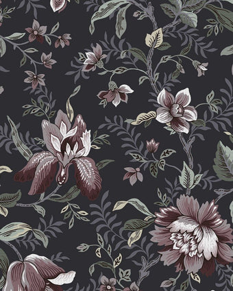 Edita’s Garden Charcoal Grey Wallpaper close up view of wallpaper