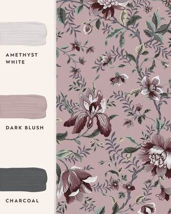 Edita’s Garden Pale Blackberry Wallpaper view of wallpaper and coordinating paint
