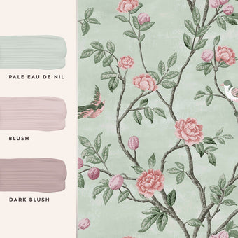 Eglantine Eau de Nil Wallpaper Sample - View of coordinating paint colors