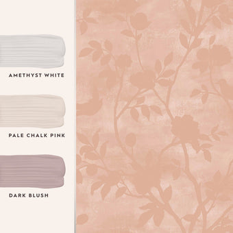 Eglantine Silhouette Blush Wallpaper Sample - View of coordinating paint colors
