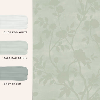 Eglantine Silhouette Eau de Nil Wallpaper Sample - View of coordinating paint colors