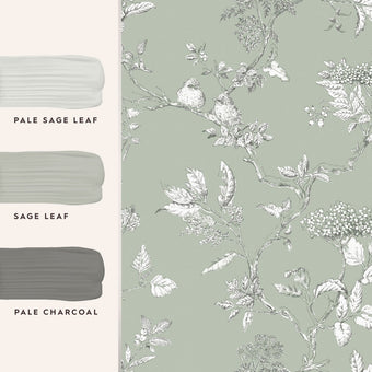 Elderwood Sage Wallpaper Sample - View of coordinating paint colors