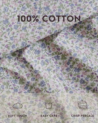 Emogene Purple Cotton Percale Sheet Set - View of product details