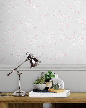 Eva Floral Sugared Grey Wallpaper - View of wallpaper on a wall