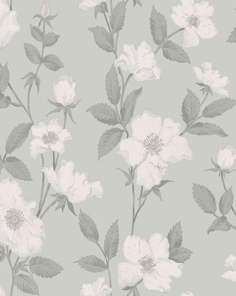 Fleurir Smoke Green Wallpaper - Laura Ashley