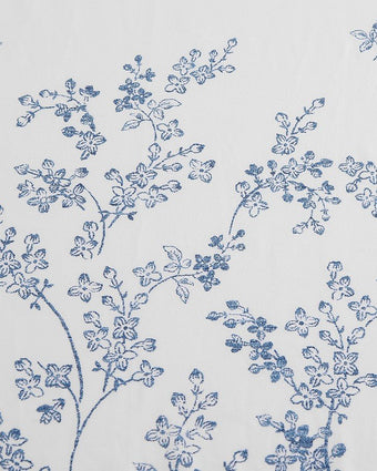 Flora Blue Cotton Twill Shower Curtain - Close-up