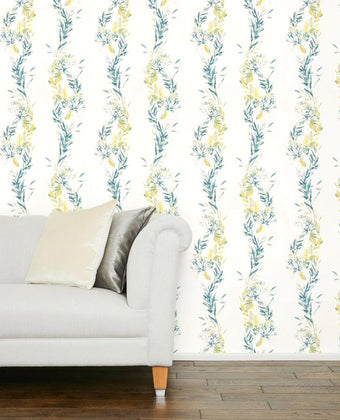 Floral Stripe Grey-Green Wallpaper Sample - Laura Ashley