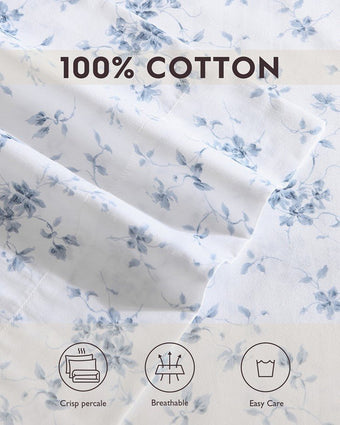 Garden Muse Blue Cotton Sateen Sheet Set - Laura Ashley