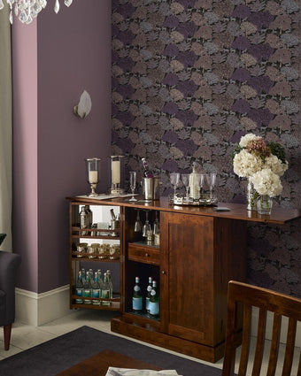 Garwood Grove Violet Grey Wallpaper - view of wallpaper on a wall