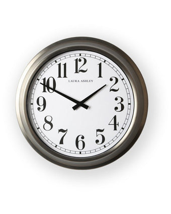 Gibson Large Brushed Stainless Clock - View of front of the clock