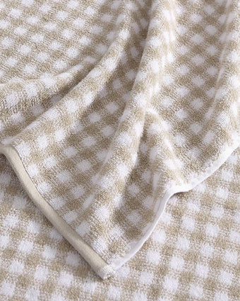 Ginny Beige Cotton Terry 3 Piece Towel Set - View of hem on towel