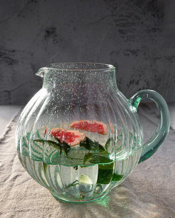 Green Glass Pitcher view of pitcher with beverage