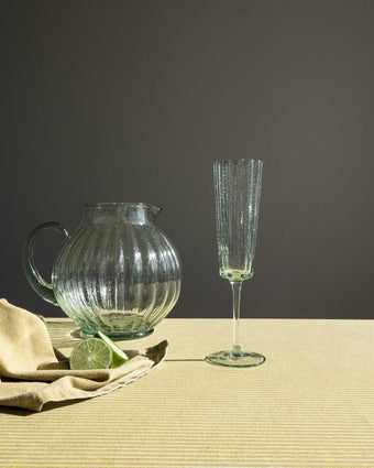 Green Glass Pitcher view of pitcher and coordinating champagne glass