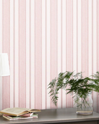 Heacham Stripe Blush Wallpaper - View of wallpaper on the wall