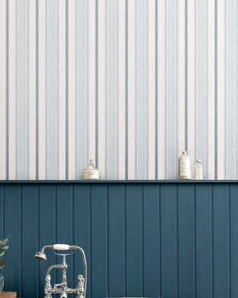 Heacham Stripe Seaspray Wallpaper Sample - View of wallpaper on the wall