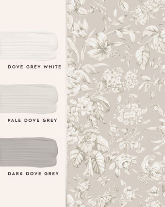 Heledd Blooms Dove Grey Wallpaper with featured coordinating paints