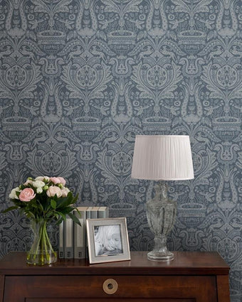 Heraldic Damask Dusky Seaspray Wallpaper - Laura Ashley