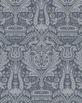 Heraldic Damask Dusky Seaspray Wallpaper - Laura Ashley