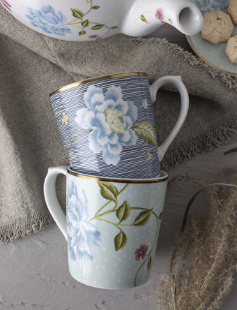 Heritage Cobblestone Pinstripe Set of 4 Mugs (10 oz.) - Laura Ashley